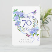 Blue Rose Ribbon 70th Birthday Feiertagskarte (Stehend Vorderseite)