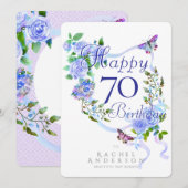 Blue Rose Ribbon 70th Birthday Feiertagskarte (Vorne/Hinten)