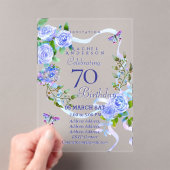 Blue Rose Ribbon 70th  Birthday Invitation Acryleinladungen (Insitu (Handheld))