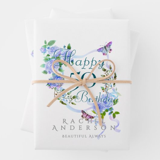 Blue Rose Ribbon Geburtstag Cooler Geschenkpapier Set (Beispiel)