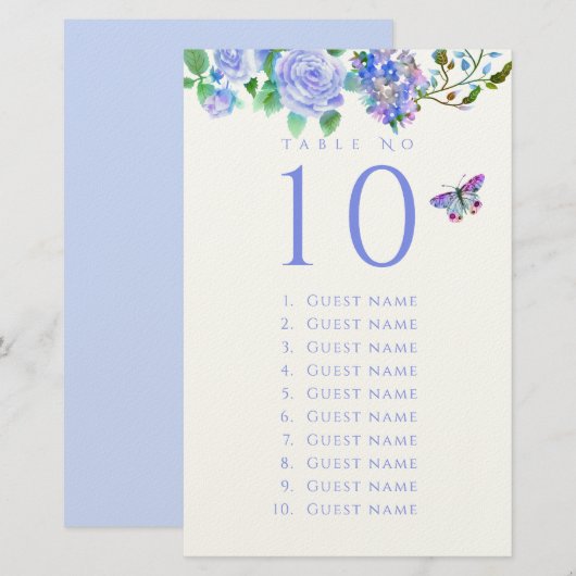 Blue Rose Ribbon Monogram Wedding Guest List Briefpapier (Vorne/Hinten)