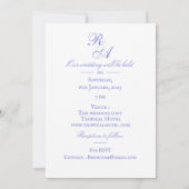 Blue Rose Ribbon Monogram Wedding Invitation Einladung (Rückseite)