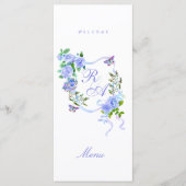 Blue Rose Ribbon Monogram Wedding Menu Menükarte (Vorderseite)