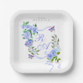 Blue Rose Ribbon Wedding Pappteller (Vorderseite)