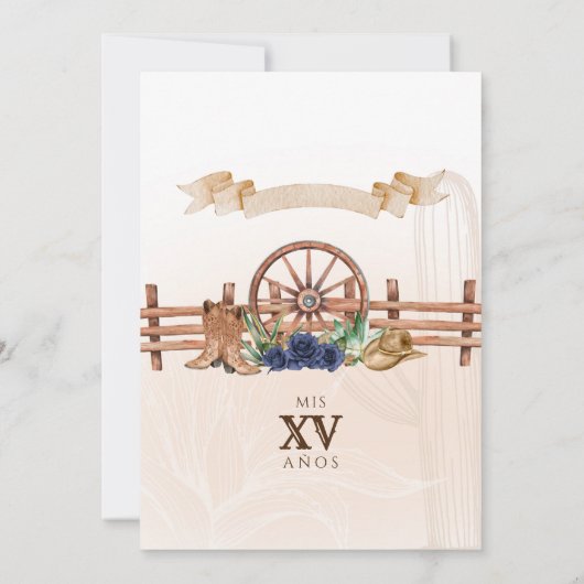 Blue Rose Rustikaler Western Charro Quinceanera Einladung (Rückseite)