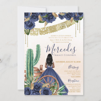 Blue Rose Rustikaler Western Charro Quinceanera Einladung