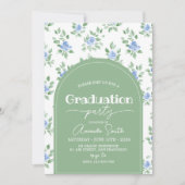 Blue Rose Sage Green Arch Graduation Invite Einladung (Vorderseite)