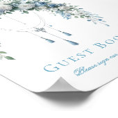 Blue Rose & Silver Cross Baptism Guest Book Sign Poster (Ecke)