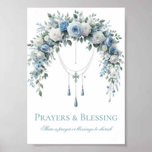 Blue Rose & Silver Cross Baptism Prayers Poster (Vorne)