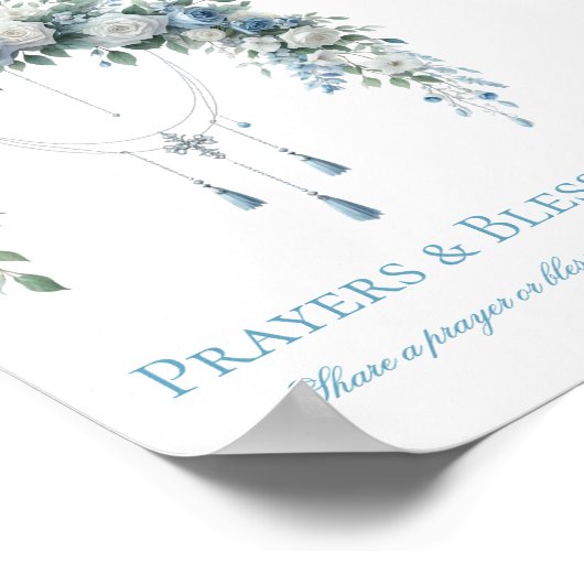 Blue Rose & Silver Cross Baptism Prayers Poster (Ecke)
