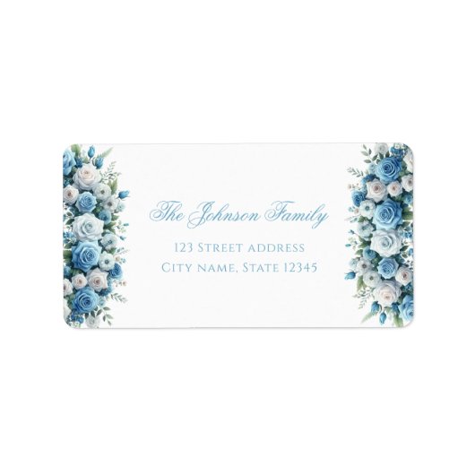 Blue Rose & Silver Cross Baptism Return Address Adressaufkleber (Vorne)
