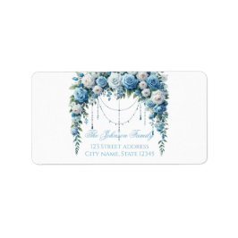 Blue Rose & Silver Cross Baptism Return Address Adressaufkleber