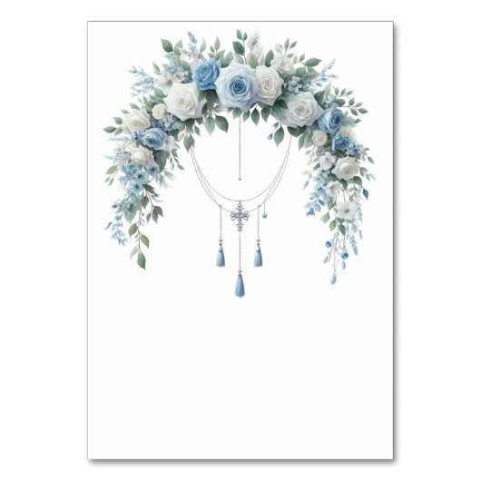 Blue Rose & Silver Cross Baptism Table Number Tischnummer (Rückseite)