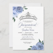 Blue Rose Silver Floral Quinceañera Birthday Invi Einladung (Vorderseite)
