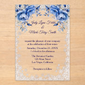 Blue Rose Snowflake Weihnachten Hochzeit Acryleinladungen (Vorderseite)