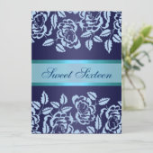 Blue Rose Sweet16 Birthday Einladung (Stehend Vorderseite)
