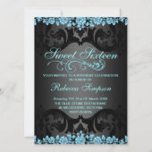 Blue Rose Sweet16 Damask Birthday Einladung (Rückseite)