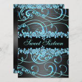 Blue Rose & Swirl Sweet16 Design Geburtstag Einlad Einladung (Vorne/Hinten)