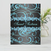 Blue Rose & Swirl Sweet16 Design Geburtstag Einlad Einladung (Stehend Vorderseite)