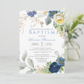 Blue Rose Taufe Boy Einladung (Stehend Vorderseite)