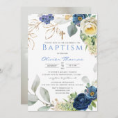 Blue Rose Taufe Boy Einladung (Vorne/Hinten)