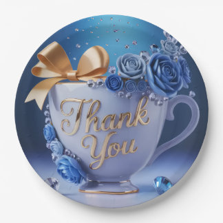 Blue Rose Teacup, Thank You, Pappteller
