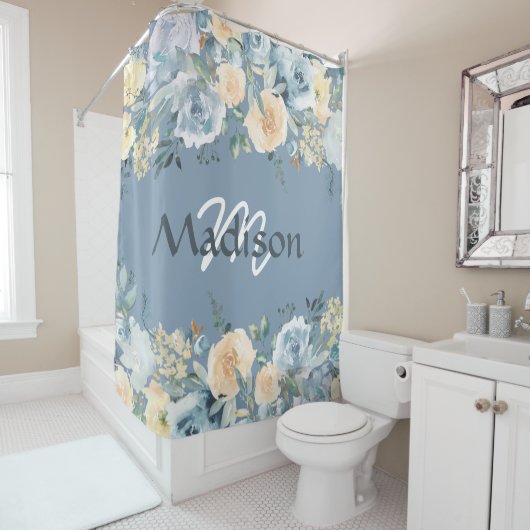 Blue Rose Trendy Girly Monogram Duschvorhang (Beispiel)
