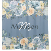 Blue Rose Trendy Girly Monogram Duschvorhang (Vorderseite)