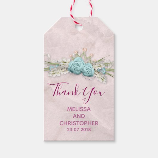 Blue Rose und Crown Floral Bouquet Wedding Danke Geschenkanhänger (Vorderseite)