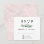 Blue Rose und Crown Floral Bouquet Wedding RSVP Karte (Vorne/Hinten)