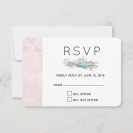 Blue Rose und Crown Floral Bouquet Wedding RSVP Karte