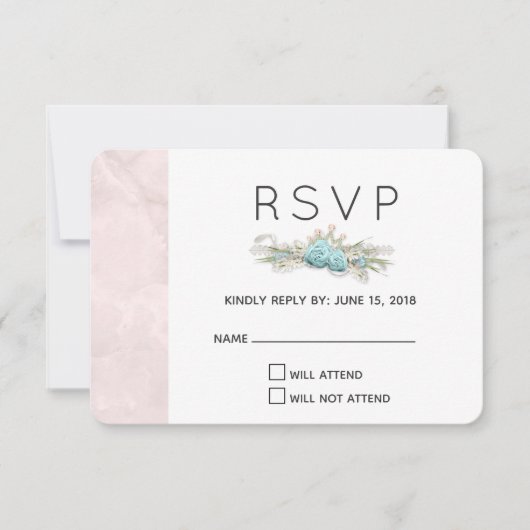 Blue Rose und Crown Floral Bouquet Wedding RSVP Karte (Vorderseite)