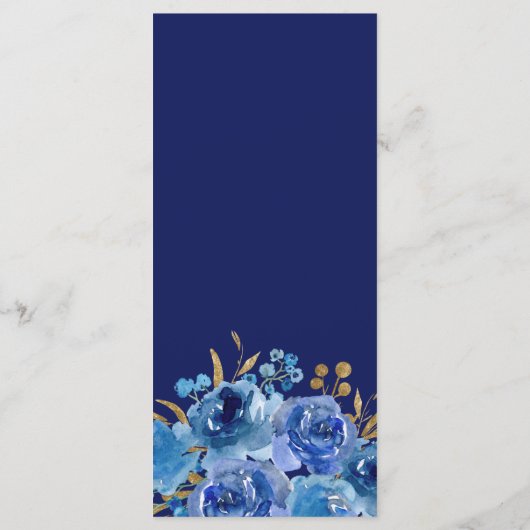 Blue Rose und Gold Leaf Editable 3 Course Menükarte (Rückseite)