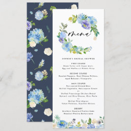 Blue Rose und Hydrangea Wreath Brautparty Menükarte