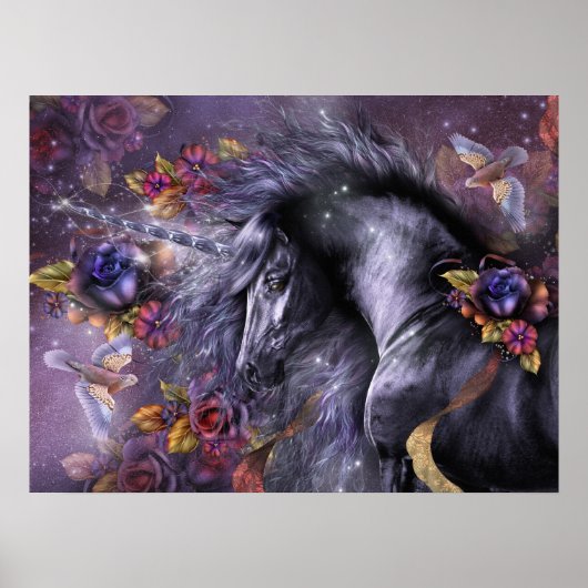 Blue Rose Unicorn Art Poster (Vorne)