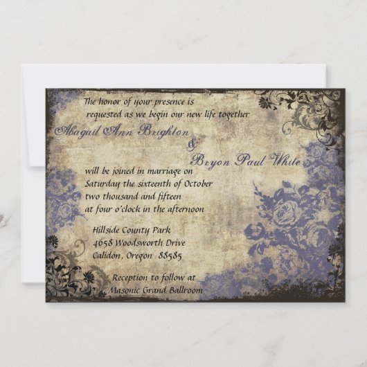 Blue Rose Vintage Hochzeit Einladung (Vorderseite)