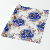 Blue Rose Watercolor Pattern Wrapping Paper Geschenkpapier (Ungerollt)