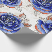 Blue Rose Watercolor Pattern Wrapping Paper Geschenkpapier (Ecke)