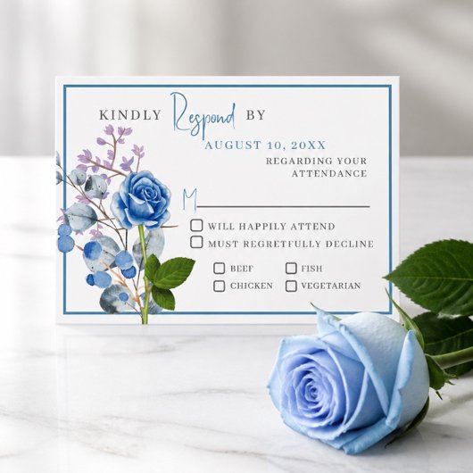 Blue Rose Wedding Response Card RSVP Karte