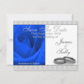 Blue Rose & Wedding Rings Save the Date Card (Vorderseite)