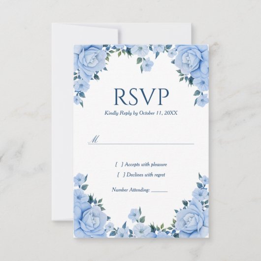 Blue Rose Wedding RSVP Karte (Vorderseite)