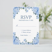 Blue Rose Wedding RSVP Karte (Stehend Vorderseite)