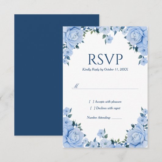 Blue Rose Wedding RSVP Karte (Vorne/Hinten)