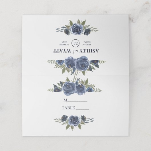 Blue Rose Wreath Platzkarte (Außenseite Aufgefaltet)