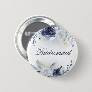 Blue Roses Bridesmaid Button