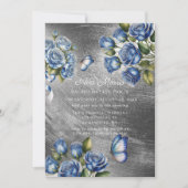 Blue Roses Butterfly Silver Bachelorette Party Einladung (Vorderseite)