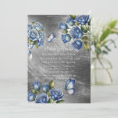 Blue Roses Butterfly Silver Bachelorette Party Einladung (Stehend Vorderseite)