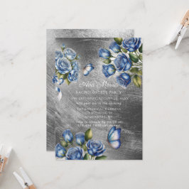 Blue Roses Butterfly Silver Bachelorette Party Einladung