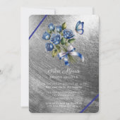 Blue Roses Butterfly Silver Bridal Shower Einladung (Vorderseite)