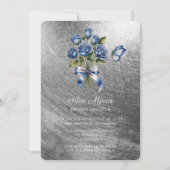 Blue Roses Butterfly Silver Bridal Shower Einladung (Vorderseite)